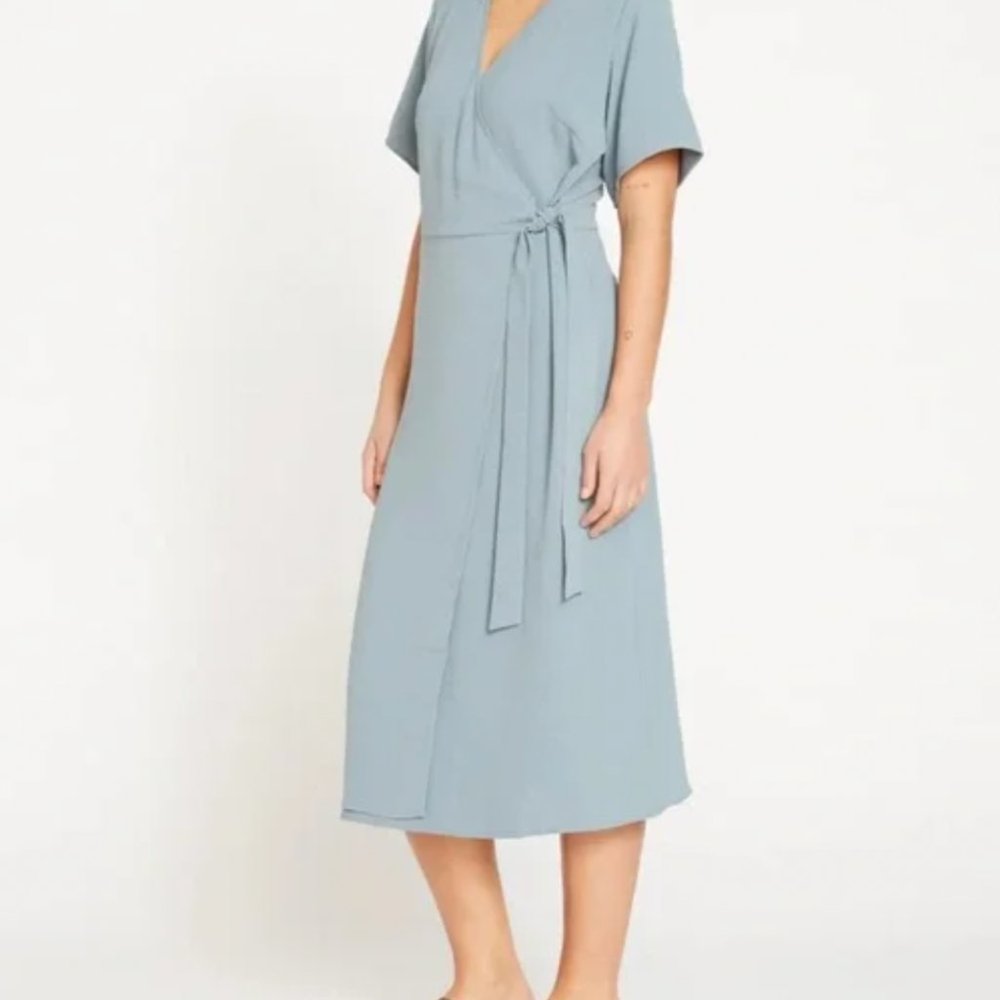 Universal Standard Airy Crepe Wrap Dress Teal Blue Size Medium (18-20)
